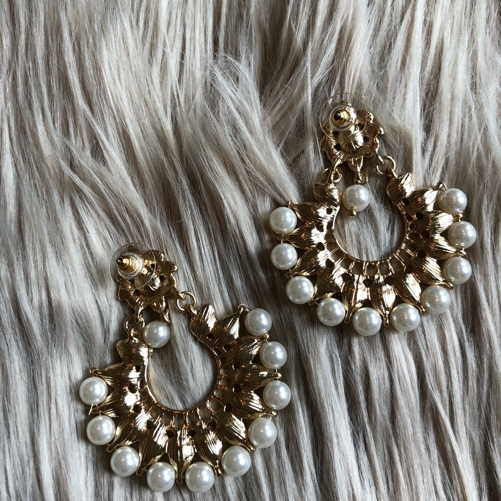 Gold and Pearl Statement Earrings - Picture 3 of 6